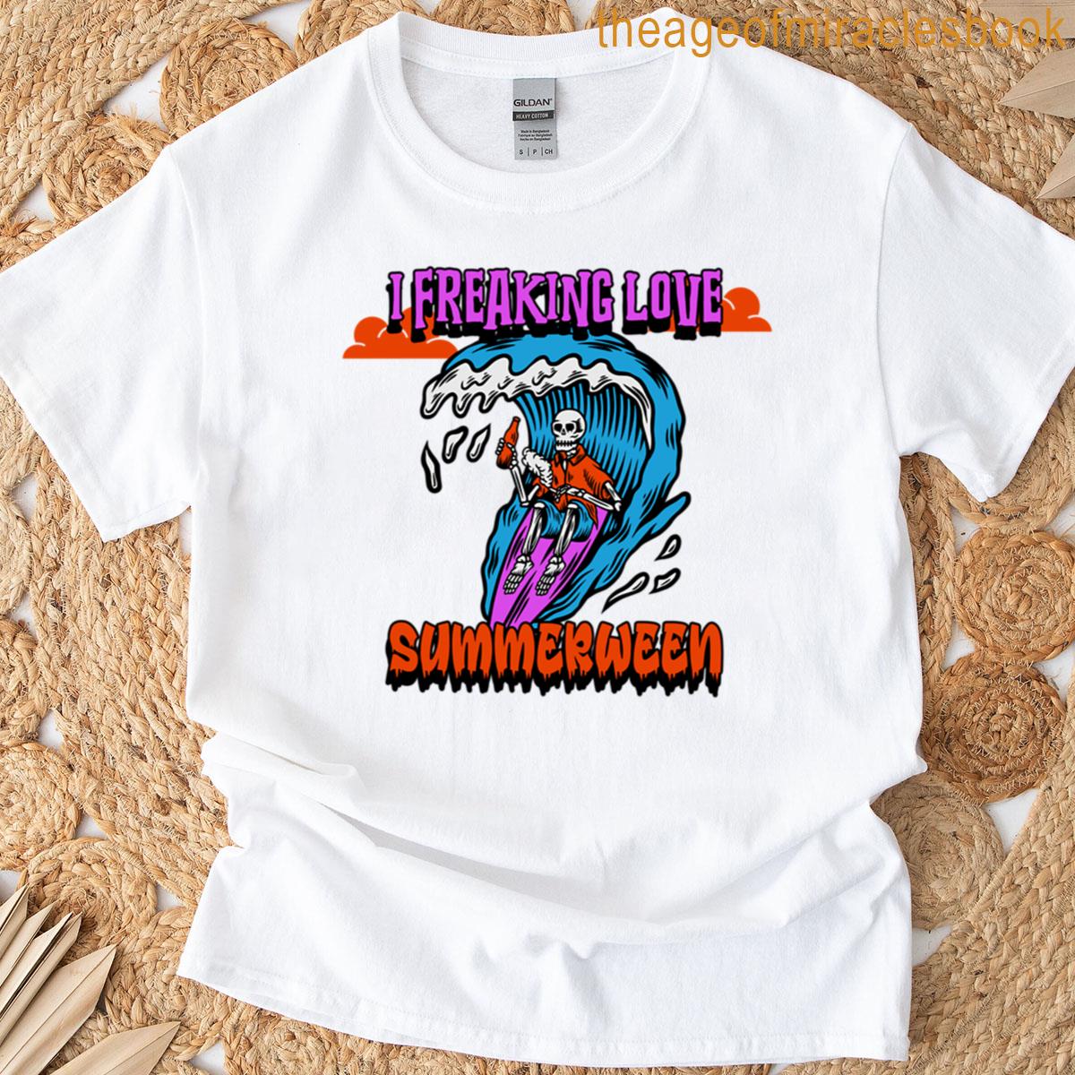 I Freaking Love Summerween Surfing Skeleton Oversized T-shirt