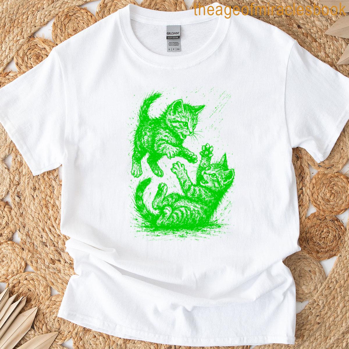 Playing Cats Green T-shirt