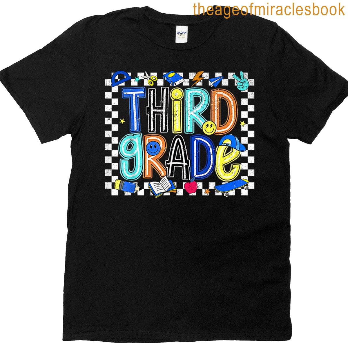 Retro Checkered Third Grade Back To School 3rd Grade Boys T-shirt