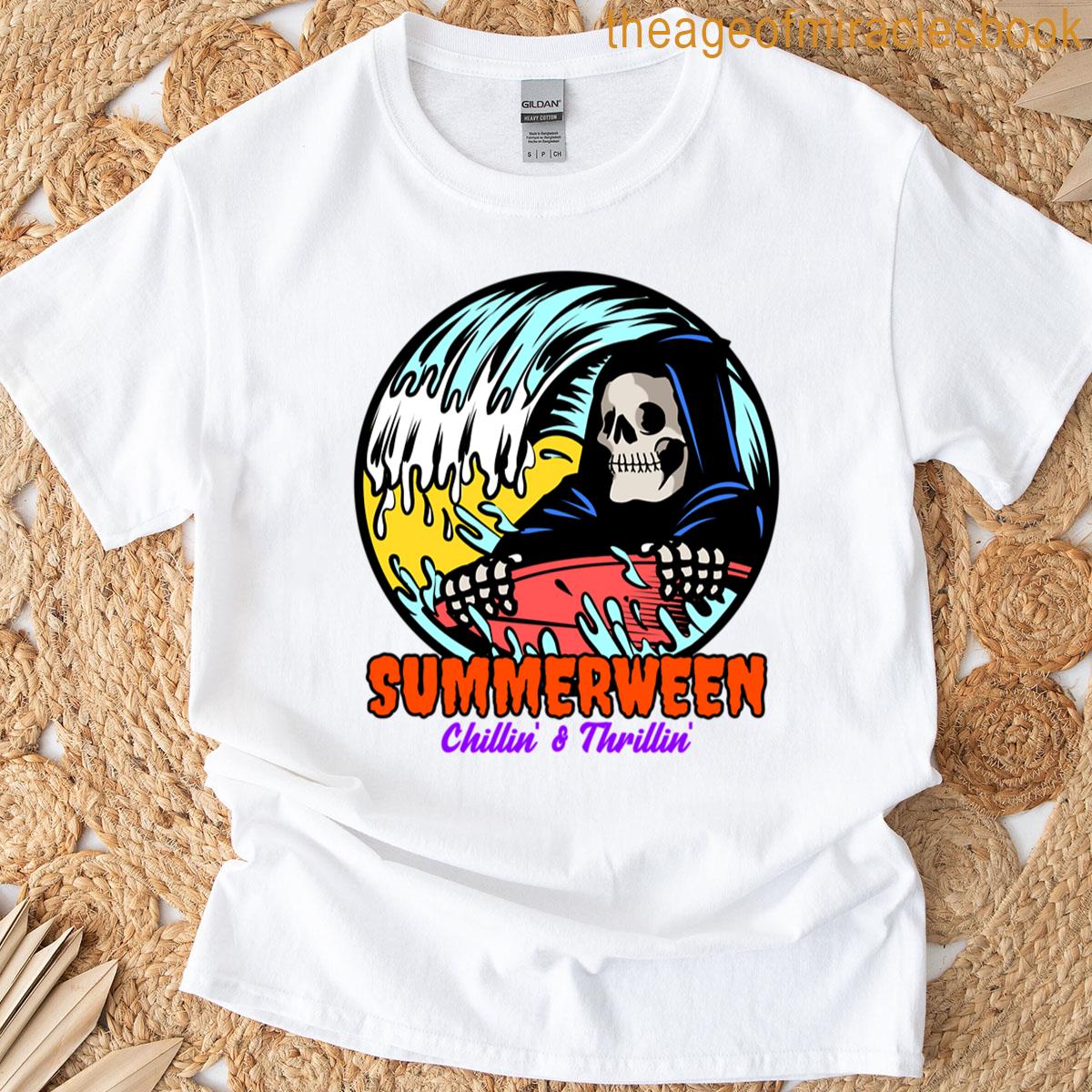 Summerween Surfing Grim Reaper Chillin Thrillin T-shirt