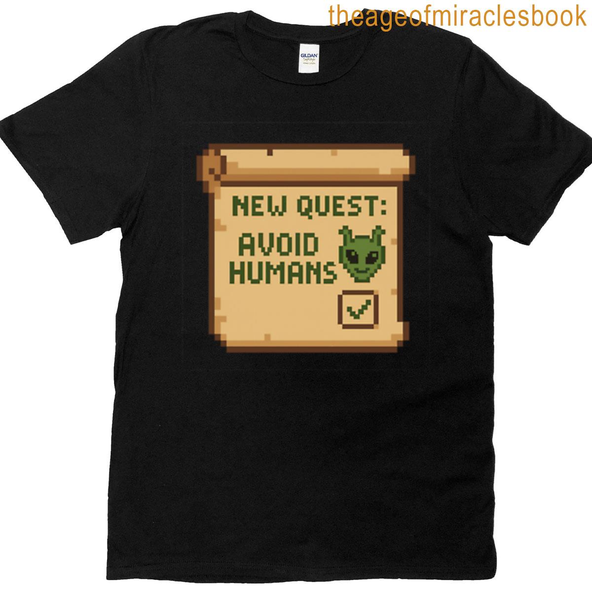 Avoid Humans Quest Sticker Pixel Art Scroll T-shirt