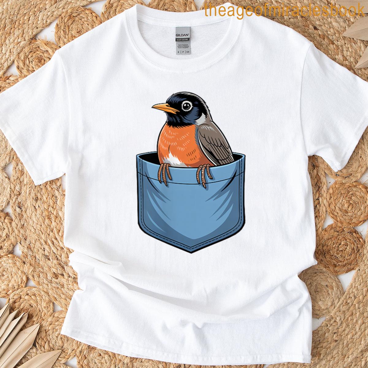 Cute Pocket American Robin Bird Birdwatcher T-shirt