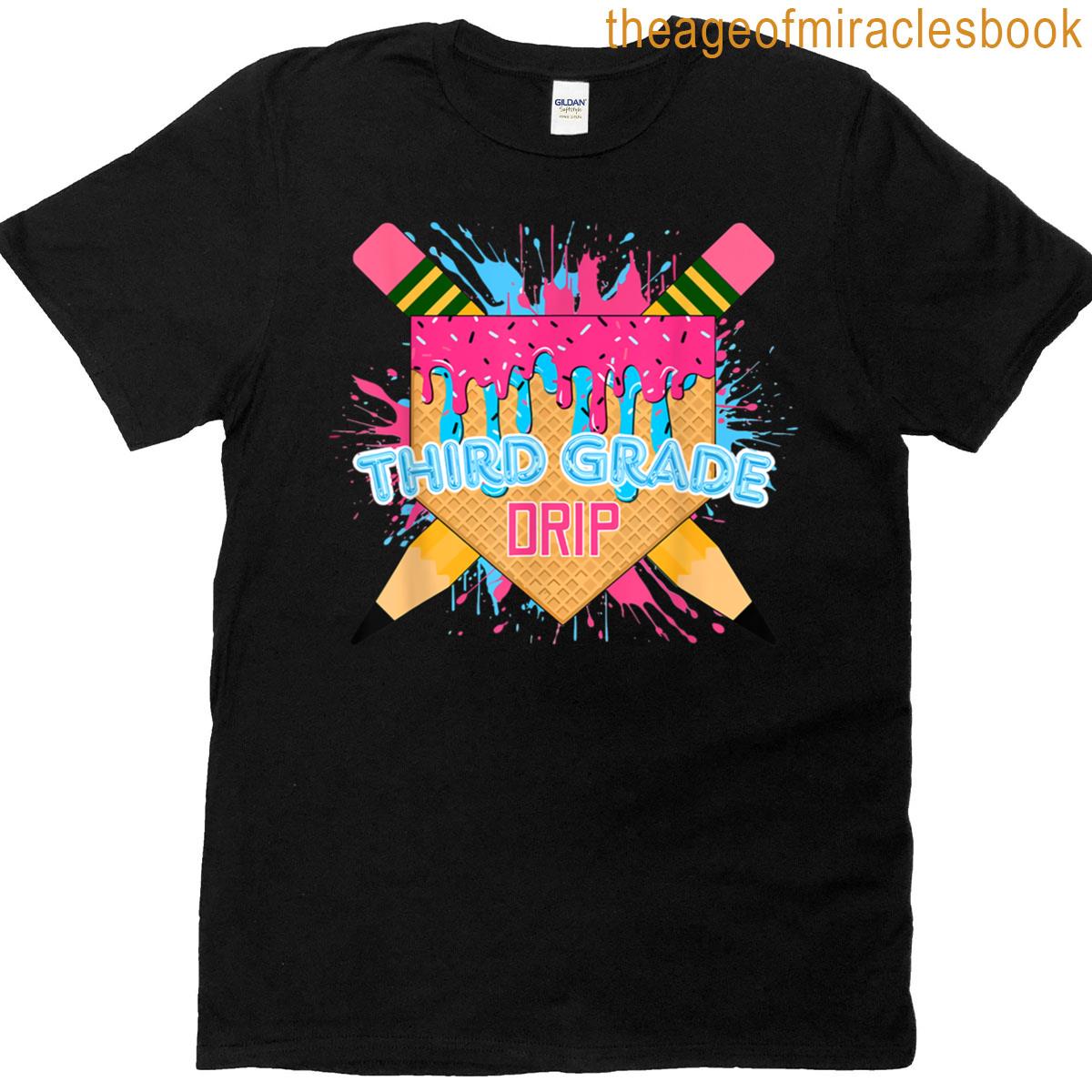 Ice Cream Third Grade Drip Baseball Back To School Teacher T-shirt