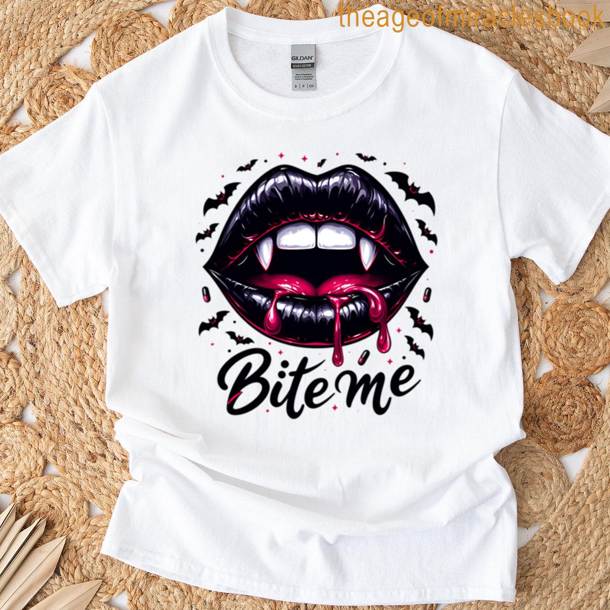 Bite Me Funny Halloween Vampire Quote Design T-shirt