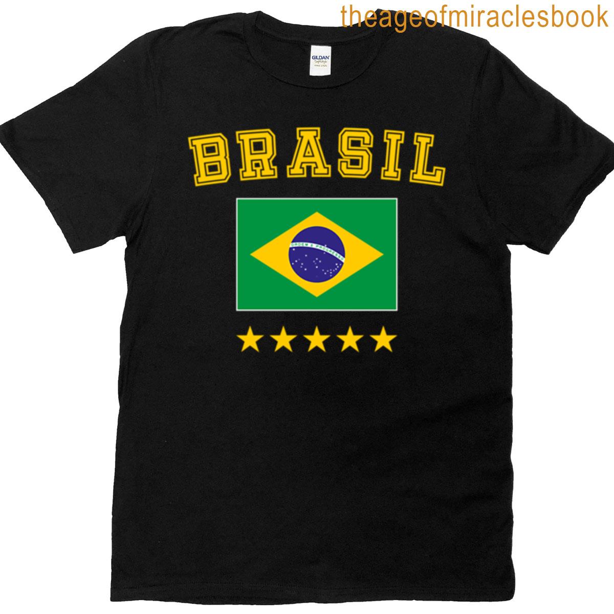 Brasil Design With Name Flag And Stars T-shirt