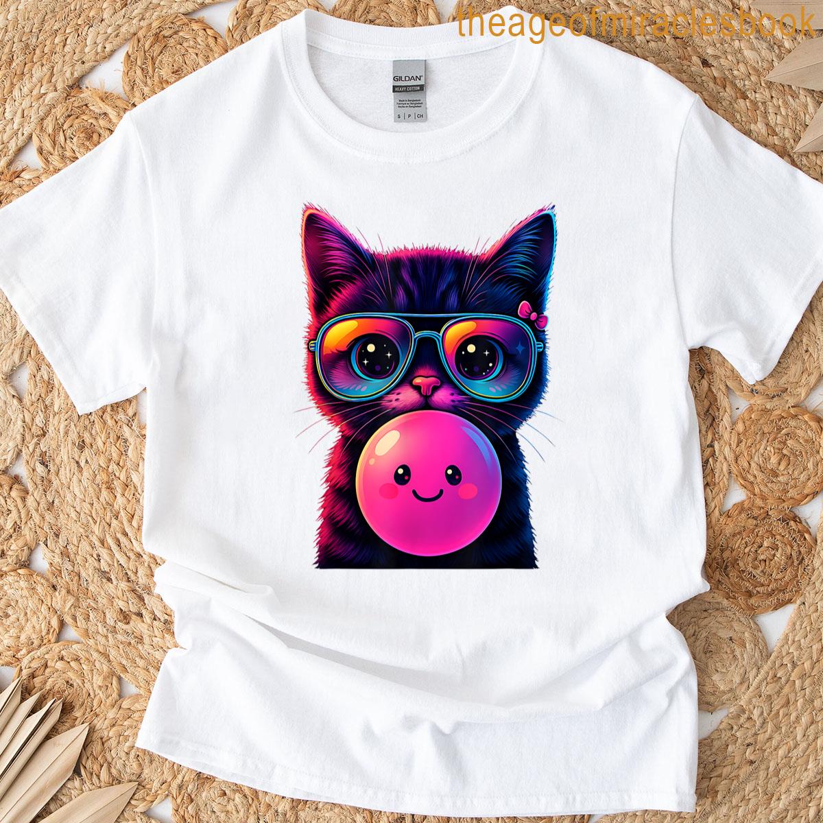 Cat With Glasses Blowing Bubblegum T-shirt