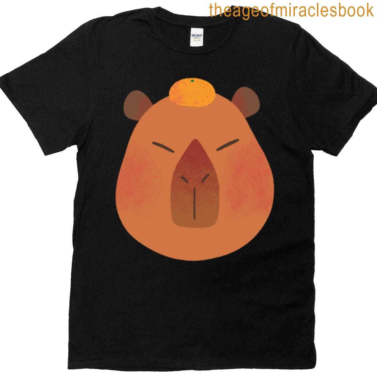 Cute Fluffy Brown Capybara With A Mandarin On Its Head T-shirt