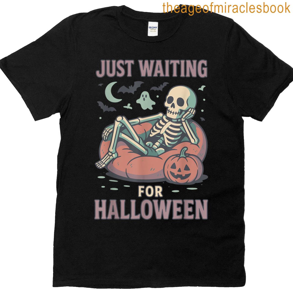 Funny Spooky Skeleton Summerween Waiting For Halloween T-shirt
