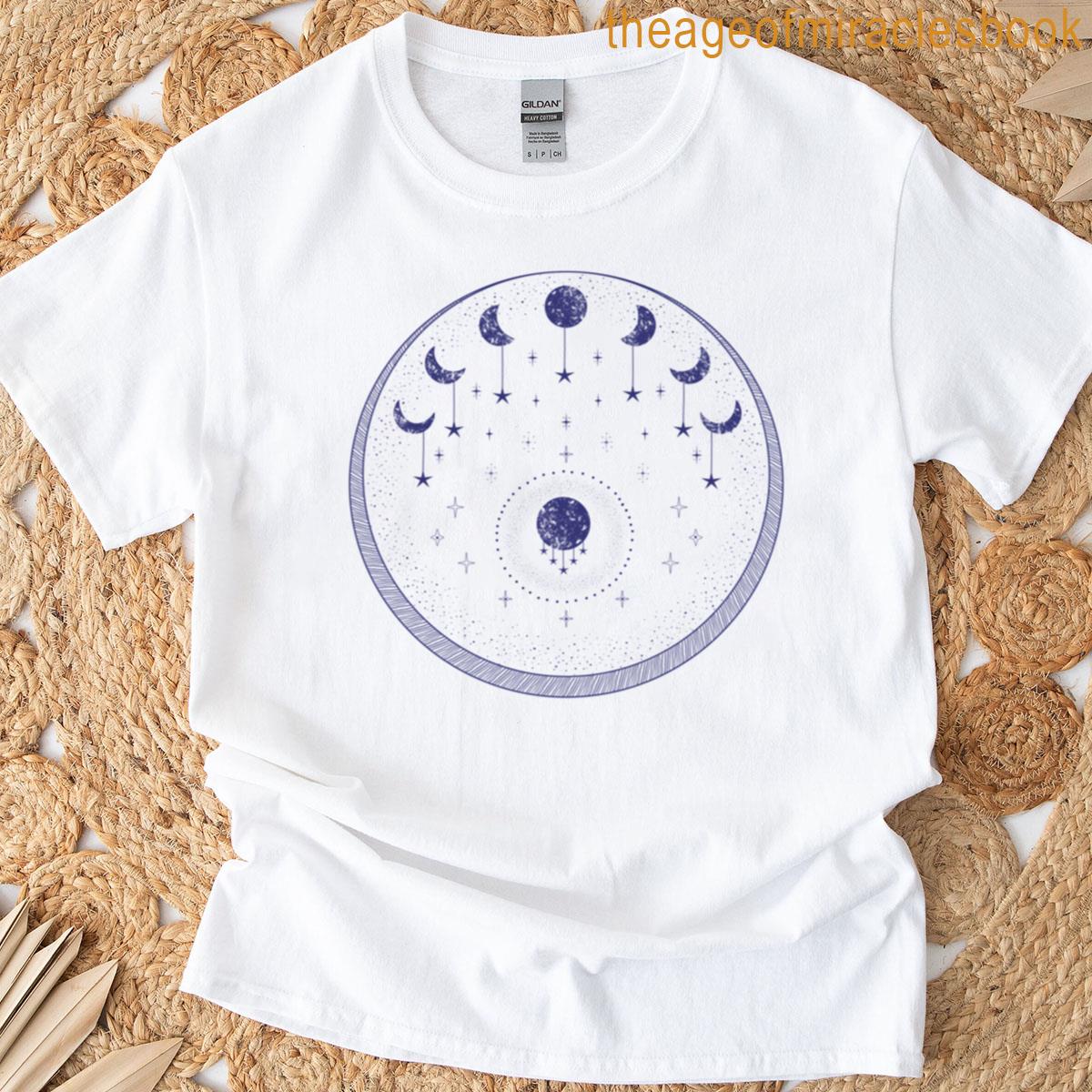 Moon Phases Navy Blue Background Illustration T-shirt