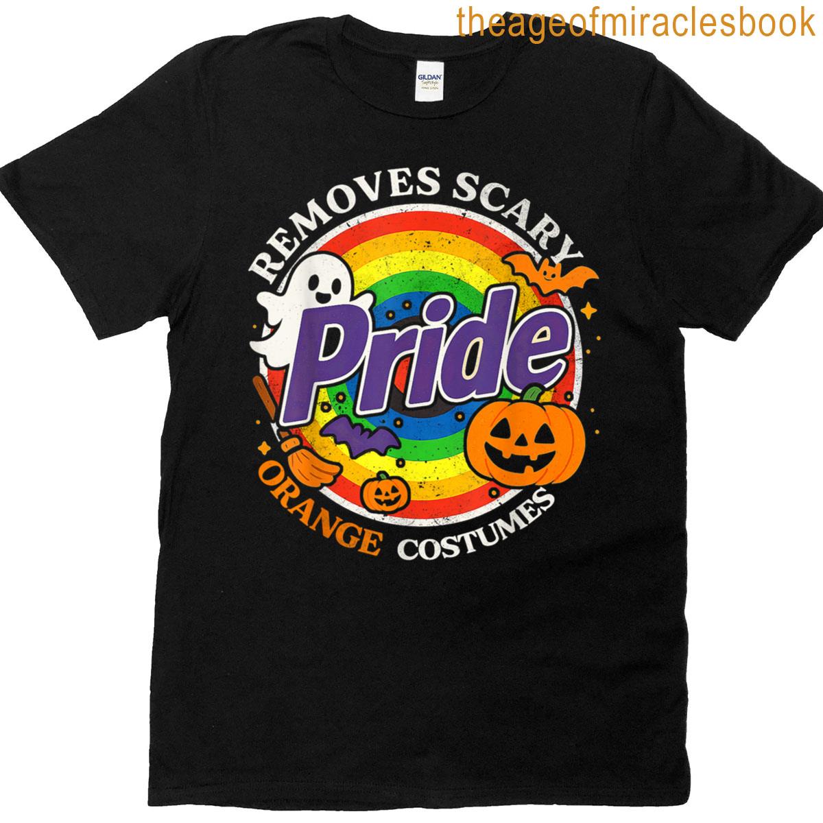 Pride Removes Evil Orange Energy Halloween Rainbow Ghost T-shirt