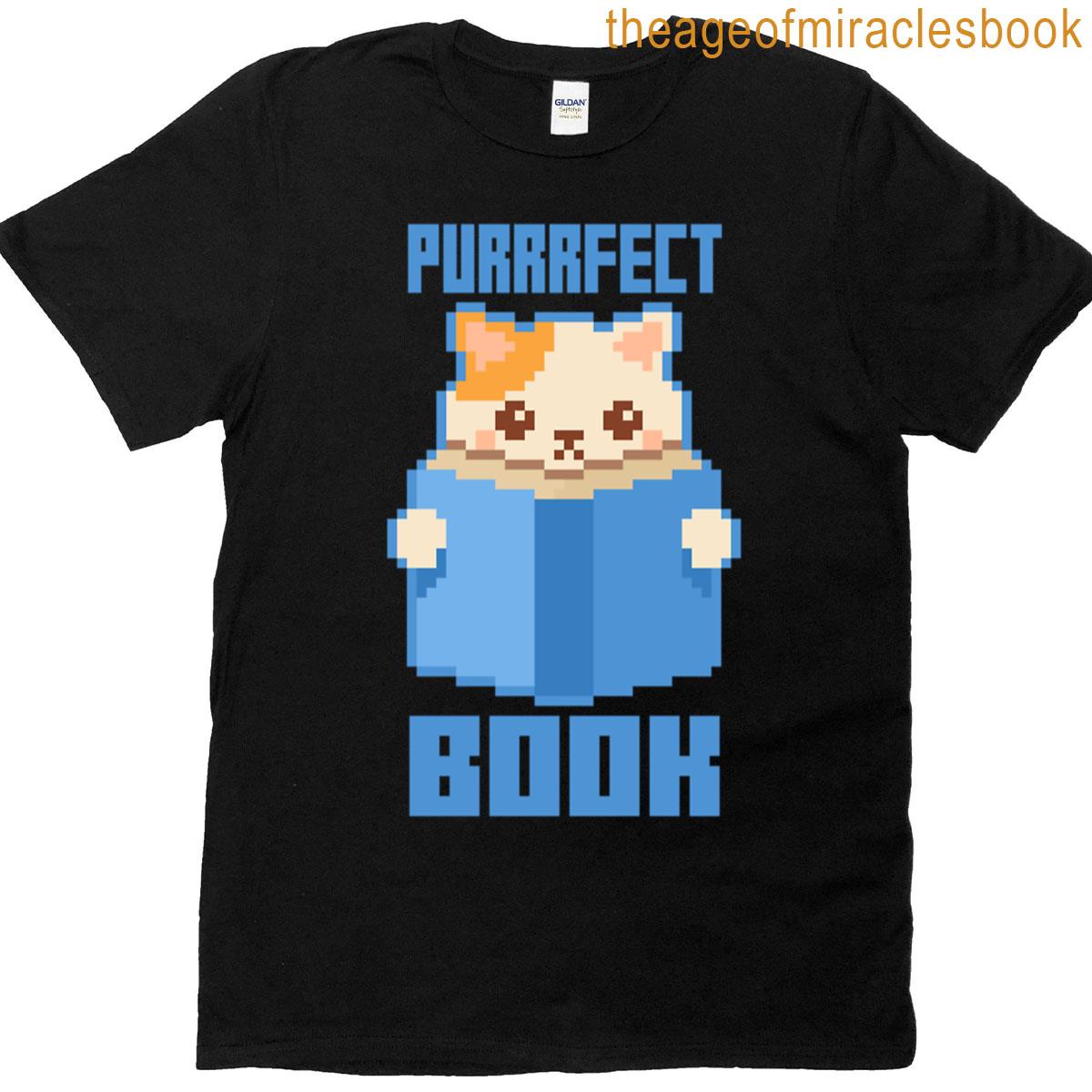 Purrrfect Book Bookish Cat Pixel Art T-shirt