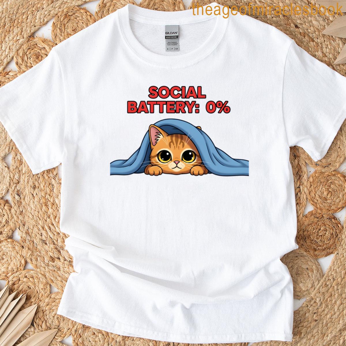 Social Battery Zero Hiding Ginger Cat T-shirt