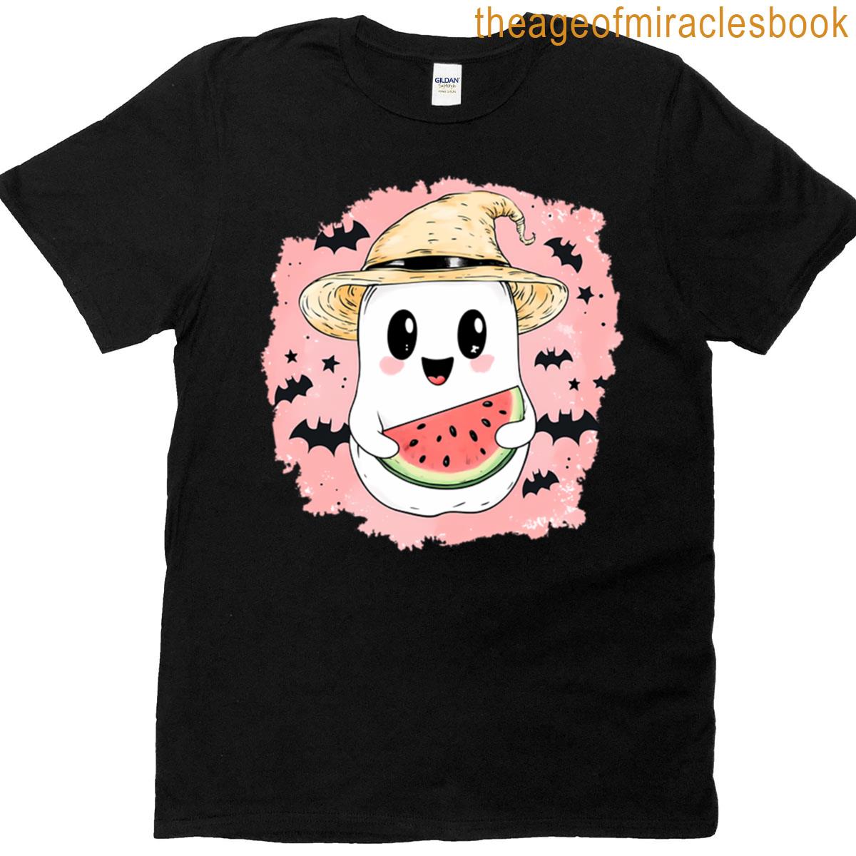Summerween Cute Ghost With Watermelon T-shirt