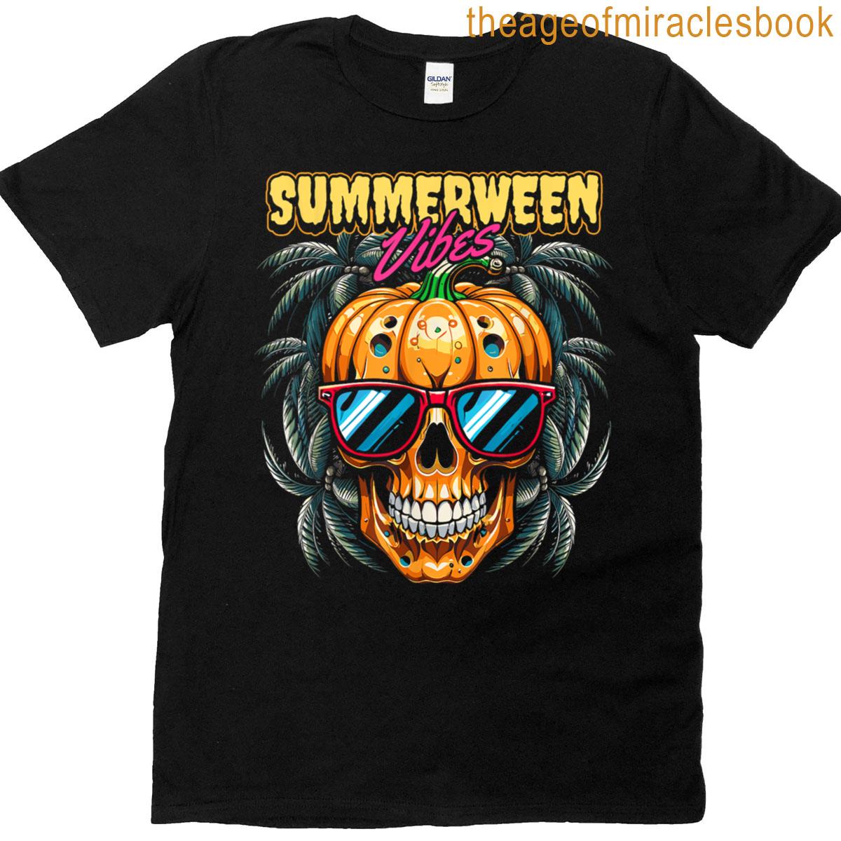 Summerween Pumpkin Skull With Palm Trees – Summer Fun T-shirt