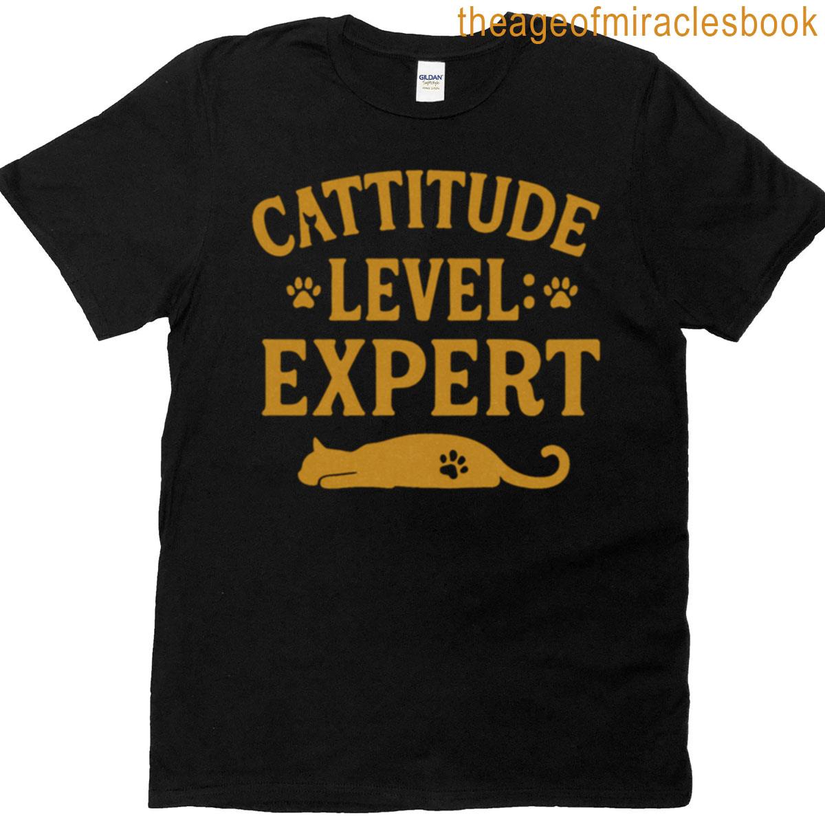 Cattitude Level Expert Retro Cat Typography T-shirt