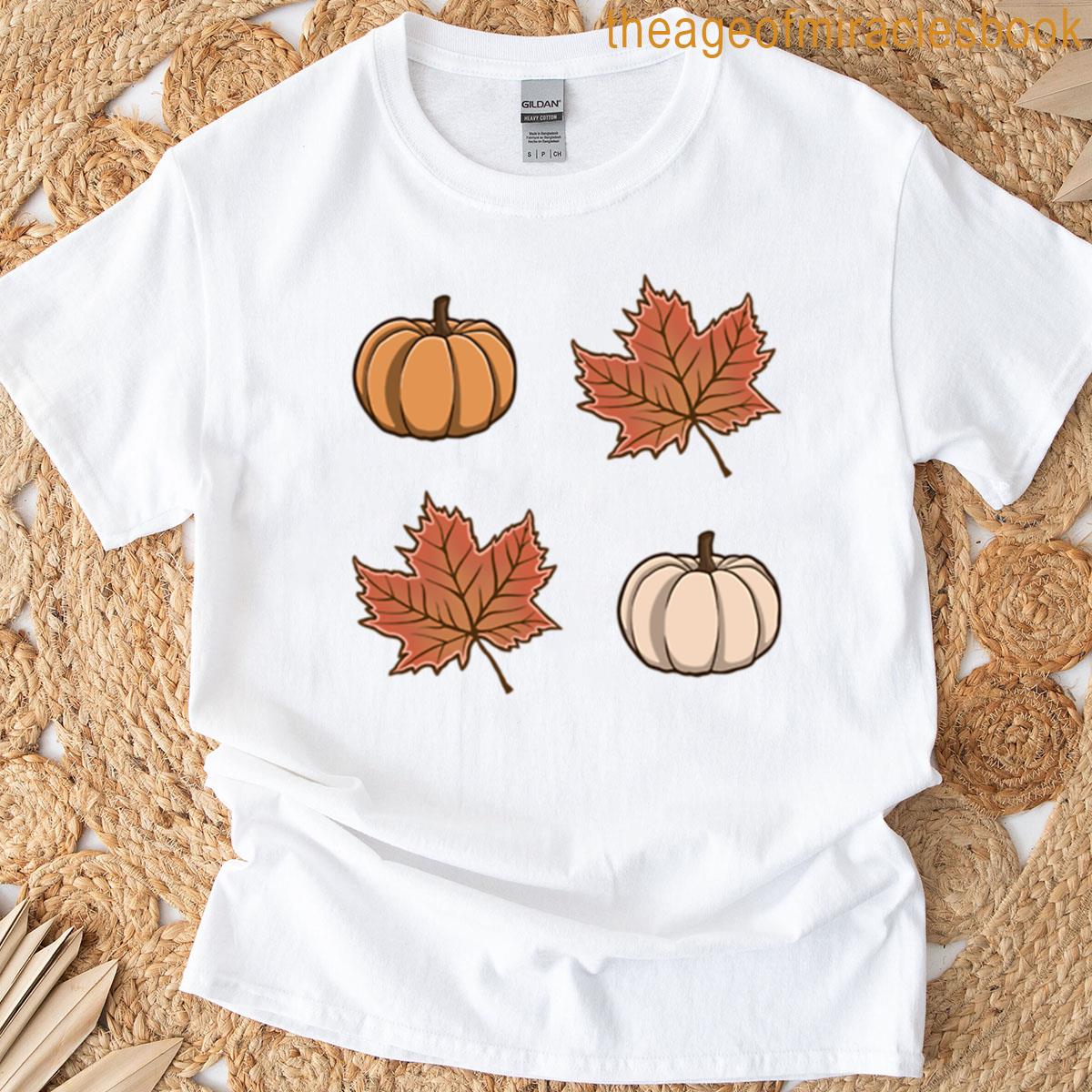 Cozy Autumn Pattern – Pumpkins Leaves T-shirt