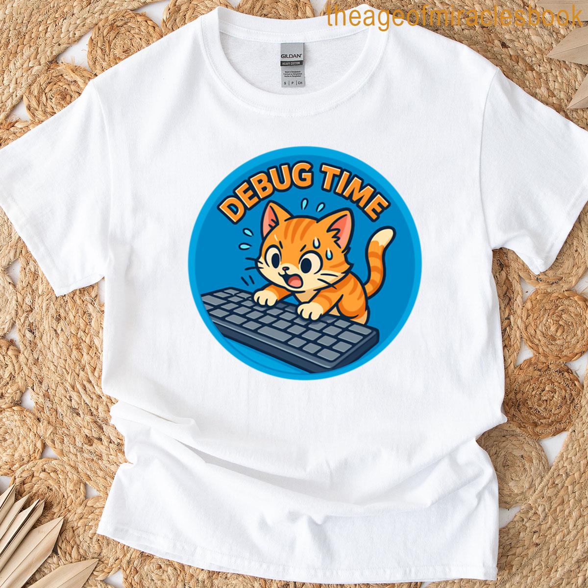 Debug Time Coding Cat Sticker T-shirt