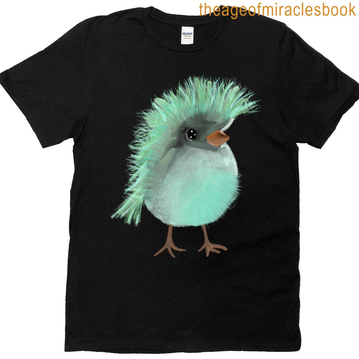 Fluffy Green Bird Illustration T-shirt