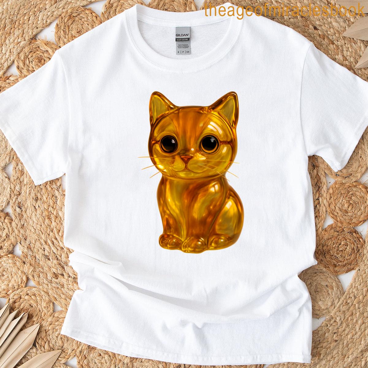 Golden Cat – Elegant Transparent Digital Art Composition T-shirt