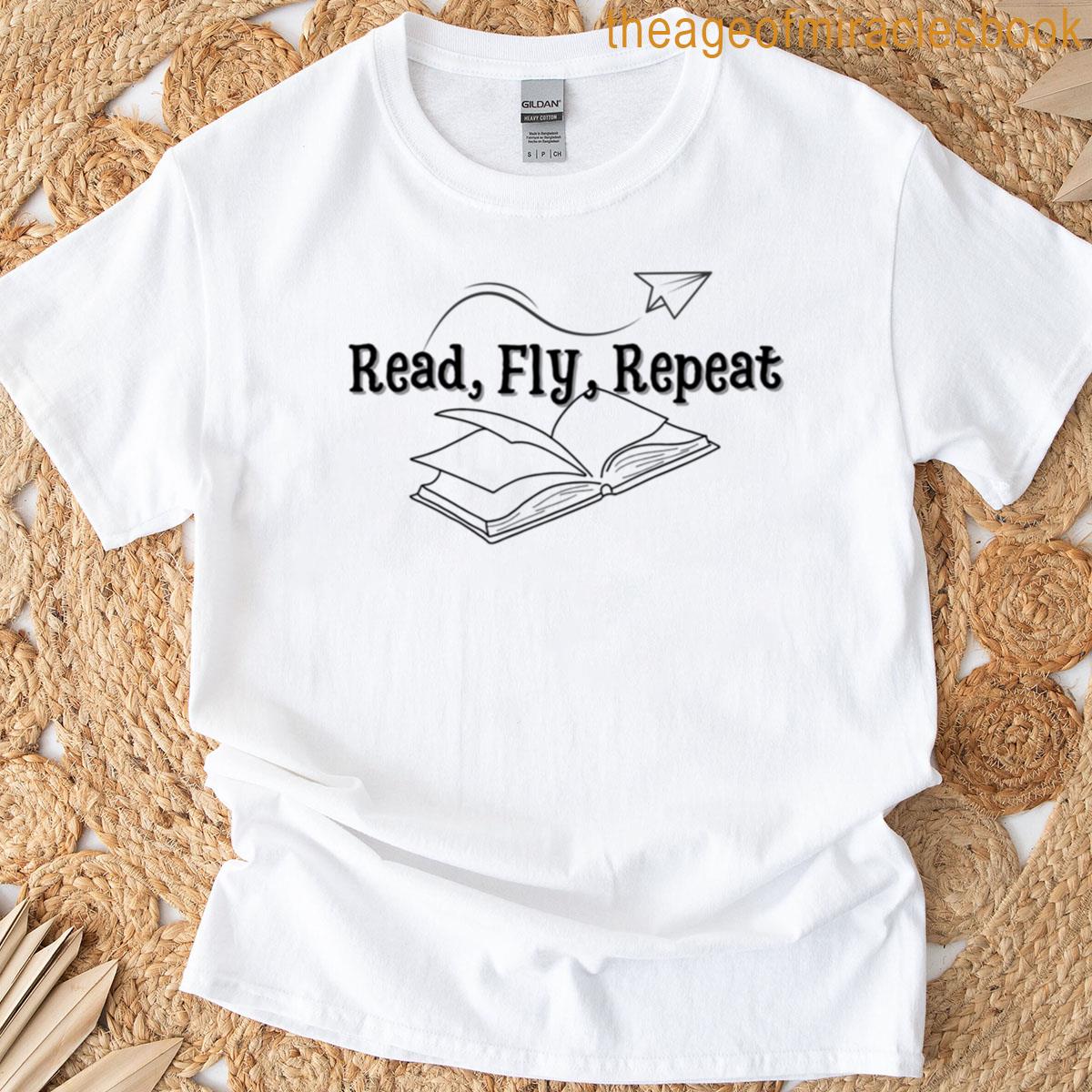 Read Fly Repeat Book Paper Plane Design T-shirt