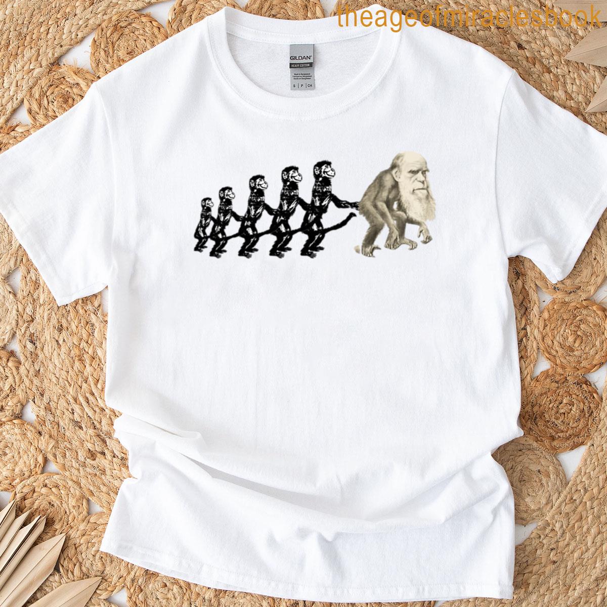 The Evolution Connection-five Monkeys In A Row With Darwin As A Monkey T-shirt