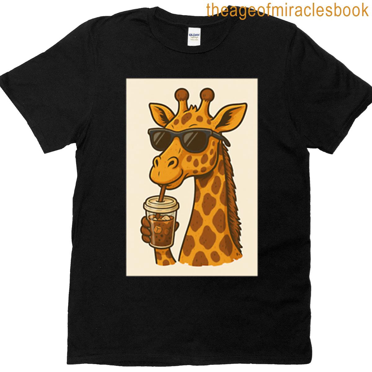 Cool Giraffe Drinking Iced Coffee T-shirt