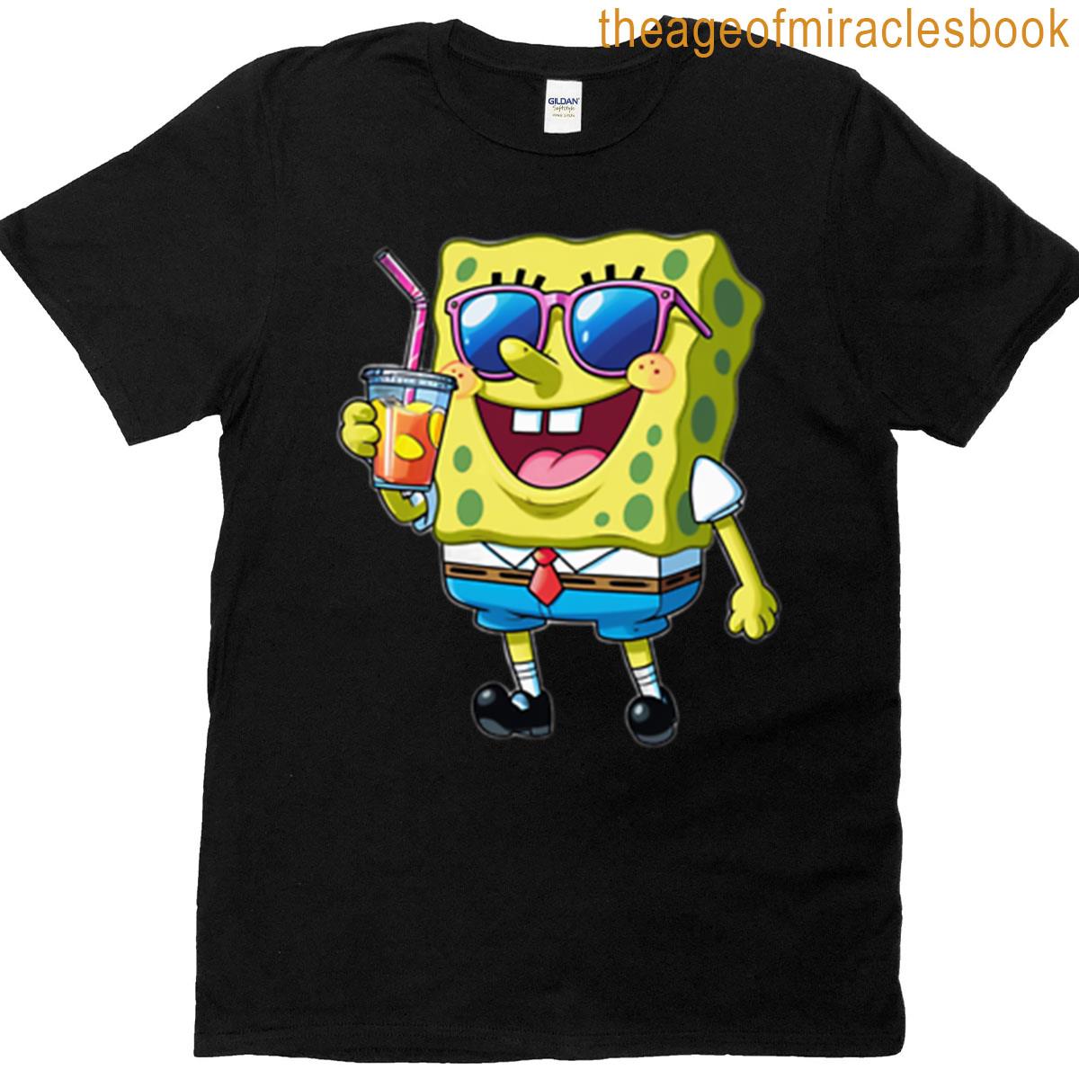 Cool Spongebob Drinking Juice Fun Summer Vibes Design T-shirt