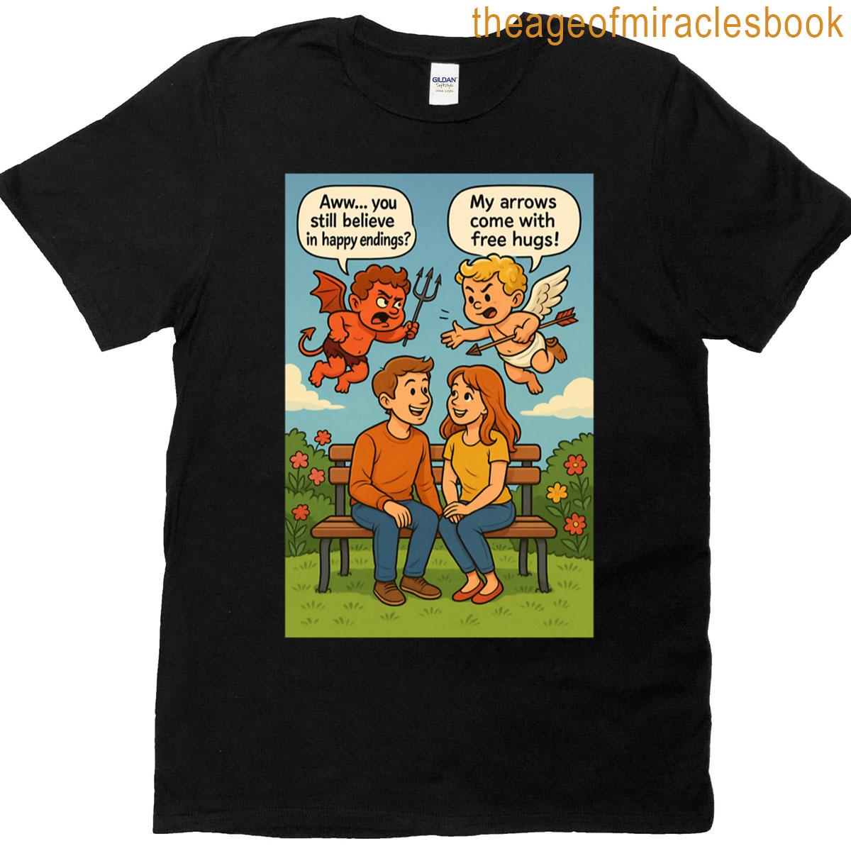 Cupid Vs Devil Love And Laughs On A Park Bench T-shirt