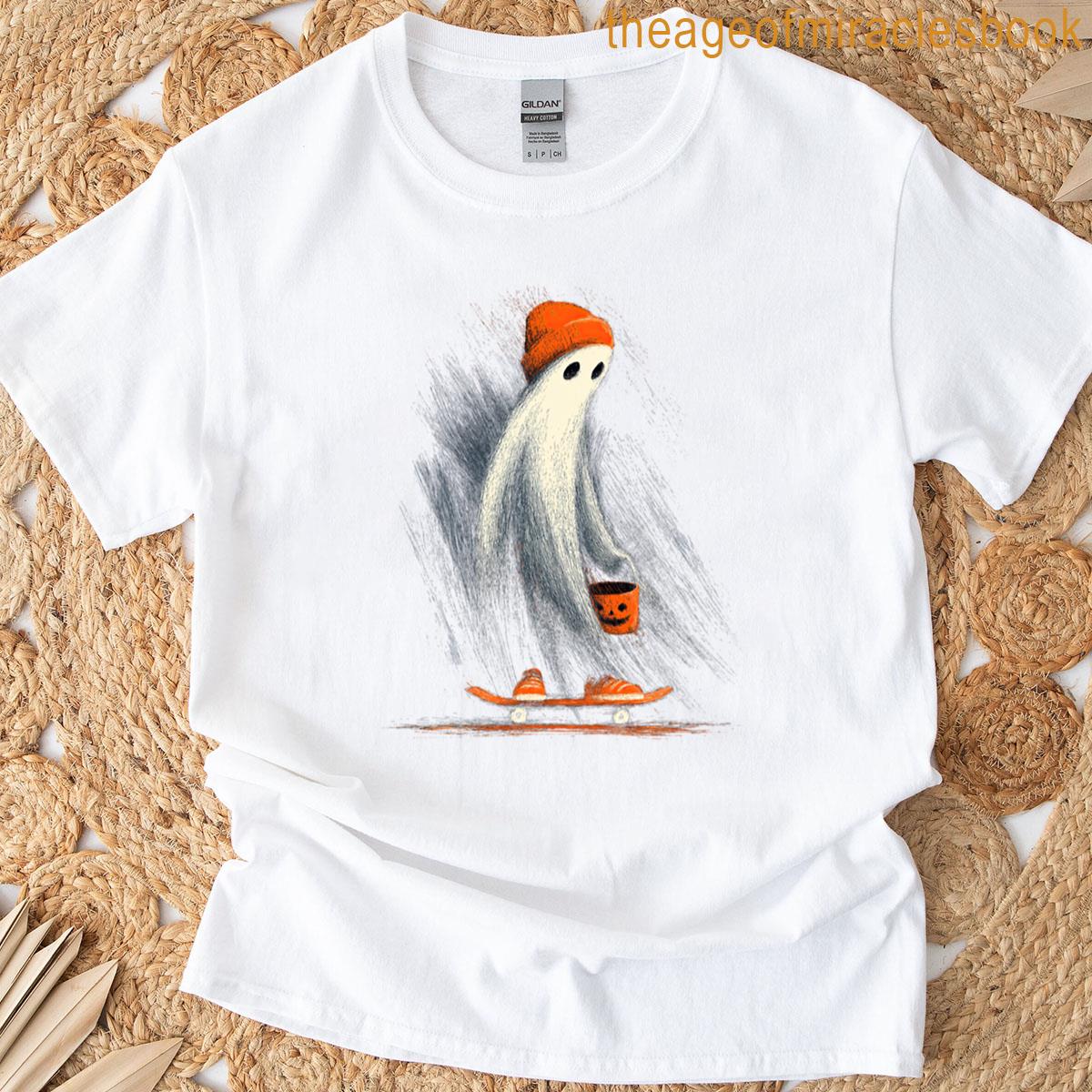 Cute Halloween Ghost Skateboarding T-shirt