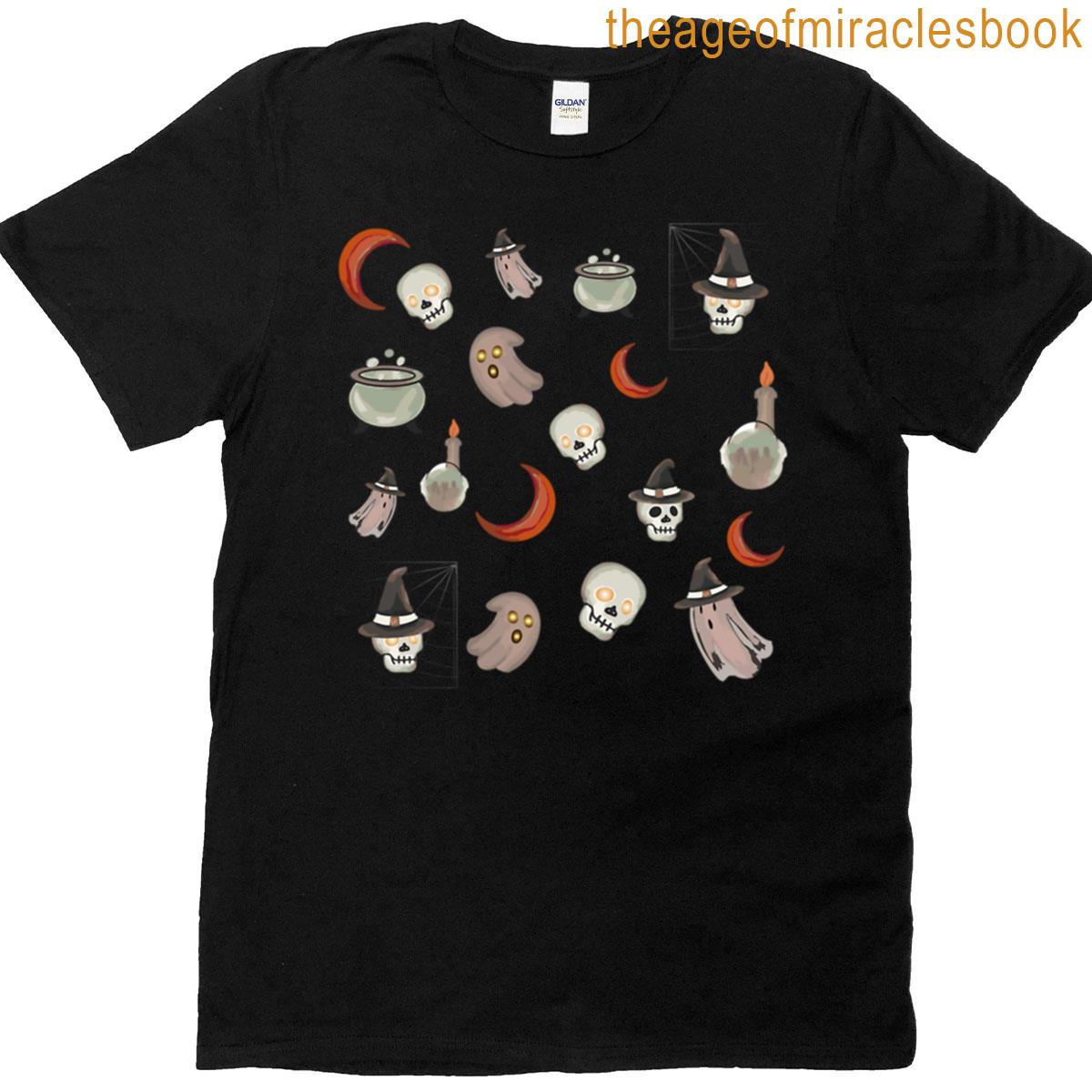 Halloween Pattern Ghosts Pumpkin Skull Witch Vibes Oversized T-shirt