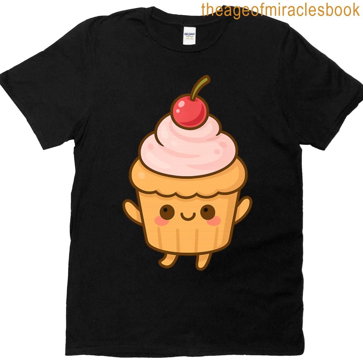 Kawaii Smiling Cupcake Cute Cherry Cake T-shirt