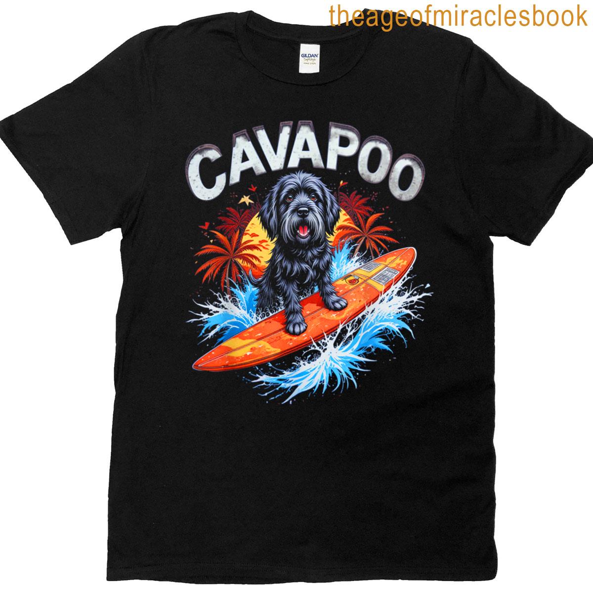 Cavapoo Wave Funny Surfboard Dog Surfing Cavapoo Mom Dad T-shirt