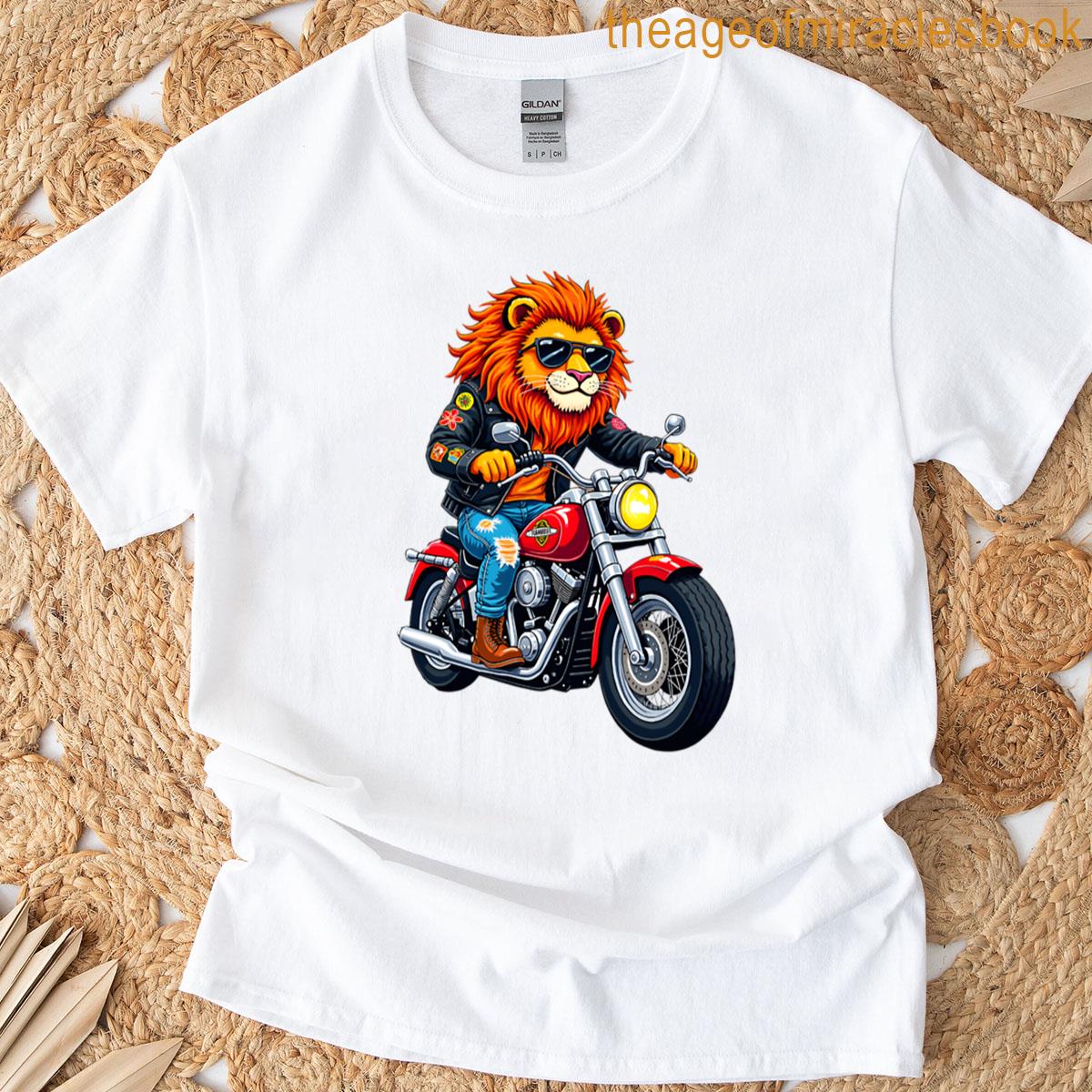 Funny Cartoon Biker Lion T-shirt