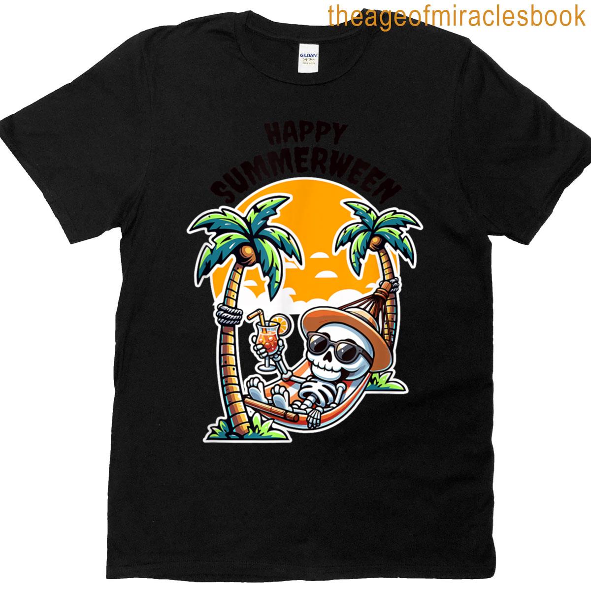 Happy Summerween Skeleton In Hammock T-shirt