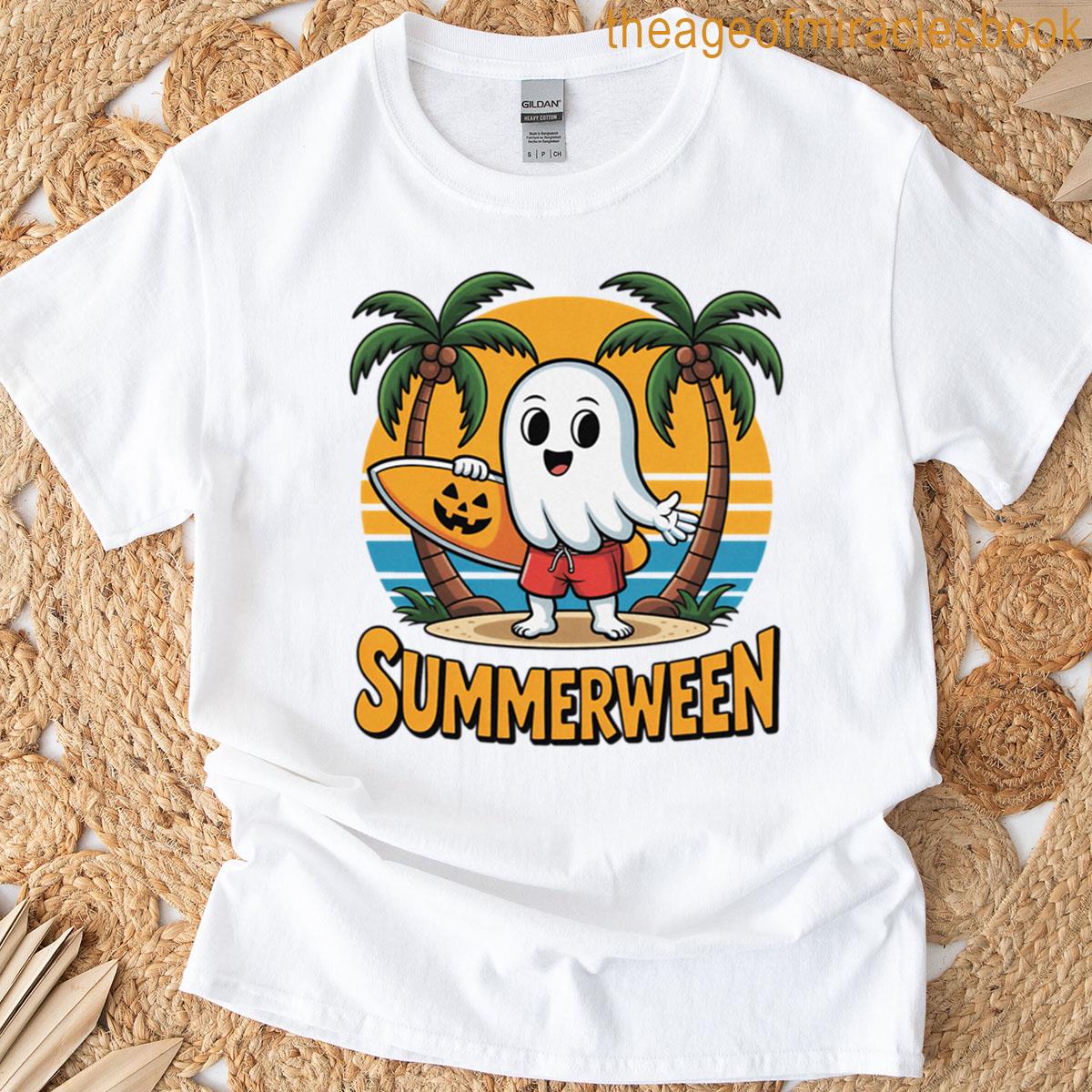 Summerween Ghost Surfer Spooky Summer Halloween Oversized T-shirt