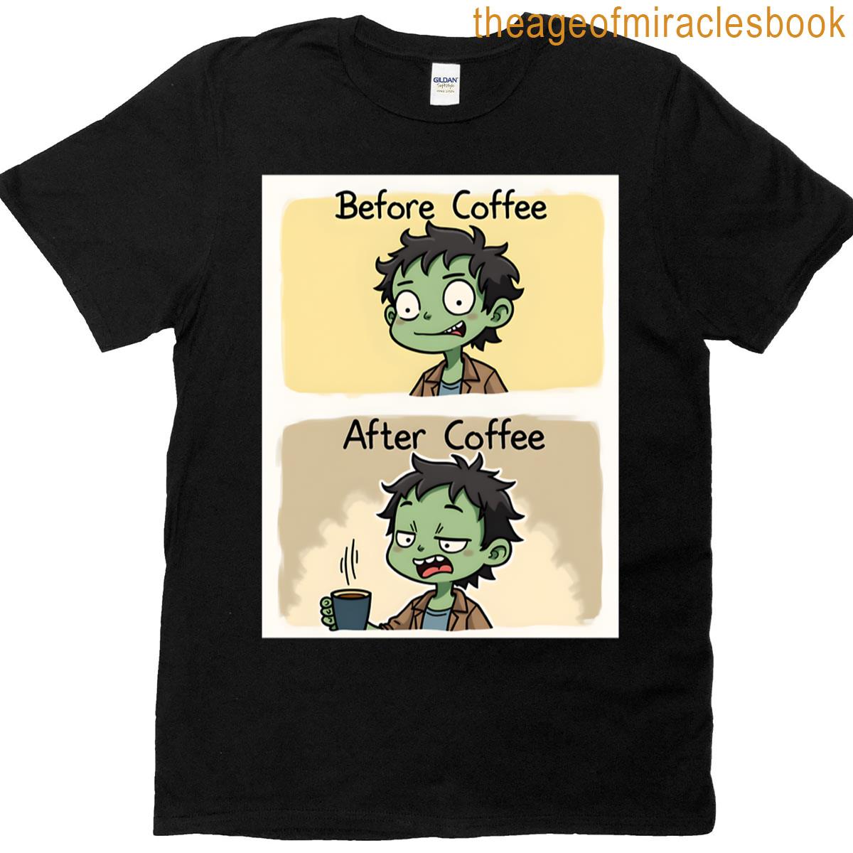 Zombie Before Coffee Funny Comic Halloween Design T-shirt
