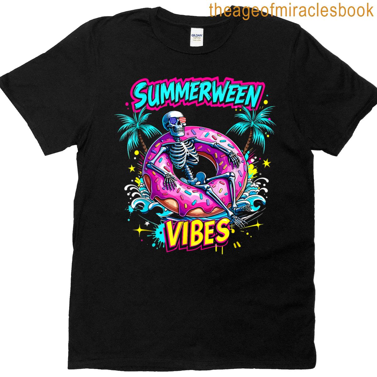 Summerween Skeleton Vibes Chillin In A Donut Float T-shirt