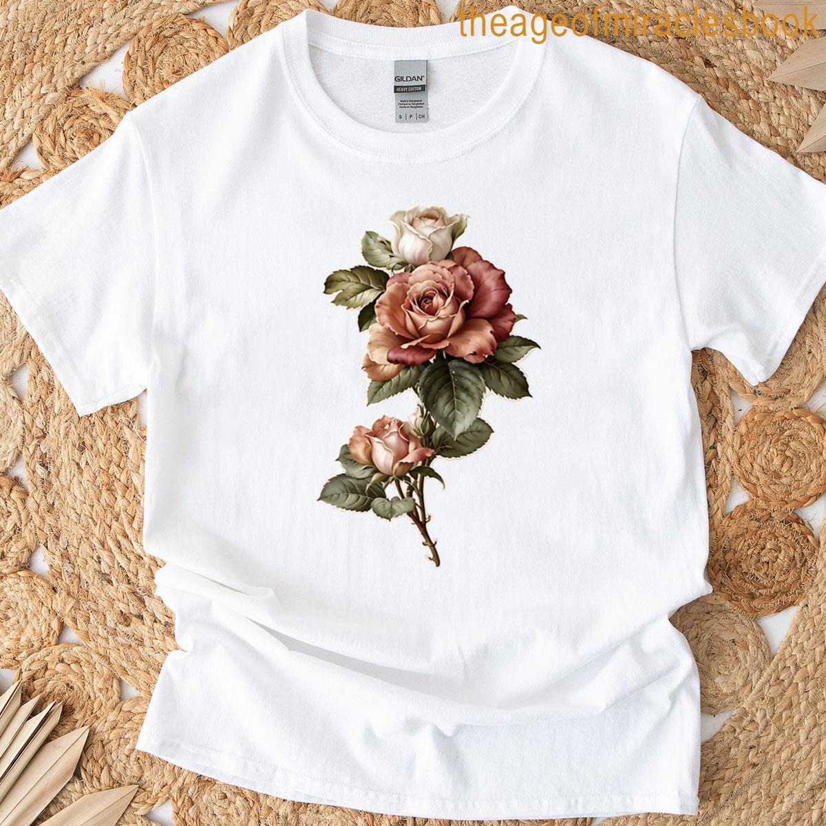 Tea Roses Floral Pattern Texture Digital Artwork Dejcoart T-shirt