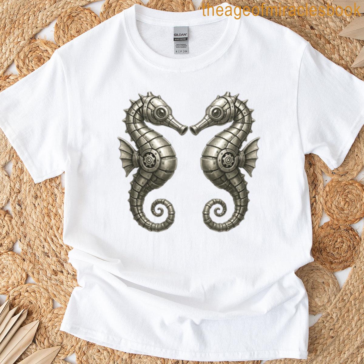 Two Robotic Seahorses Mirror Image T-shirt