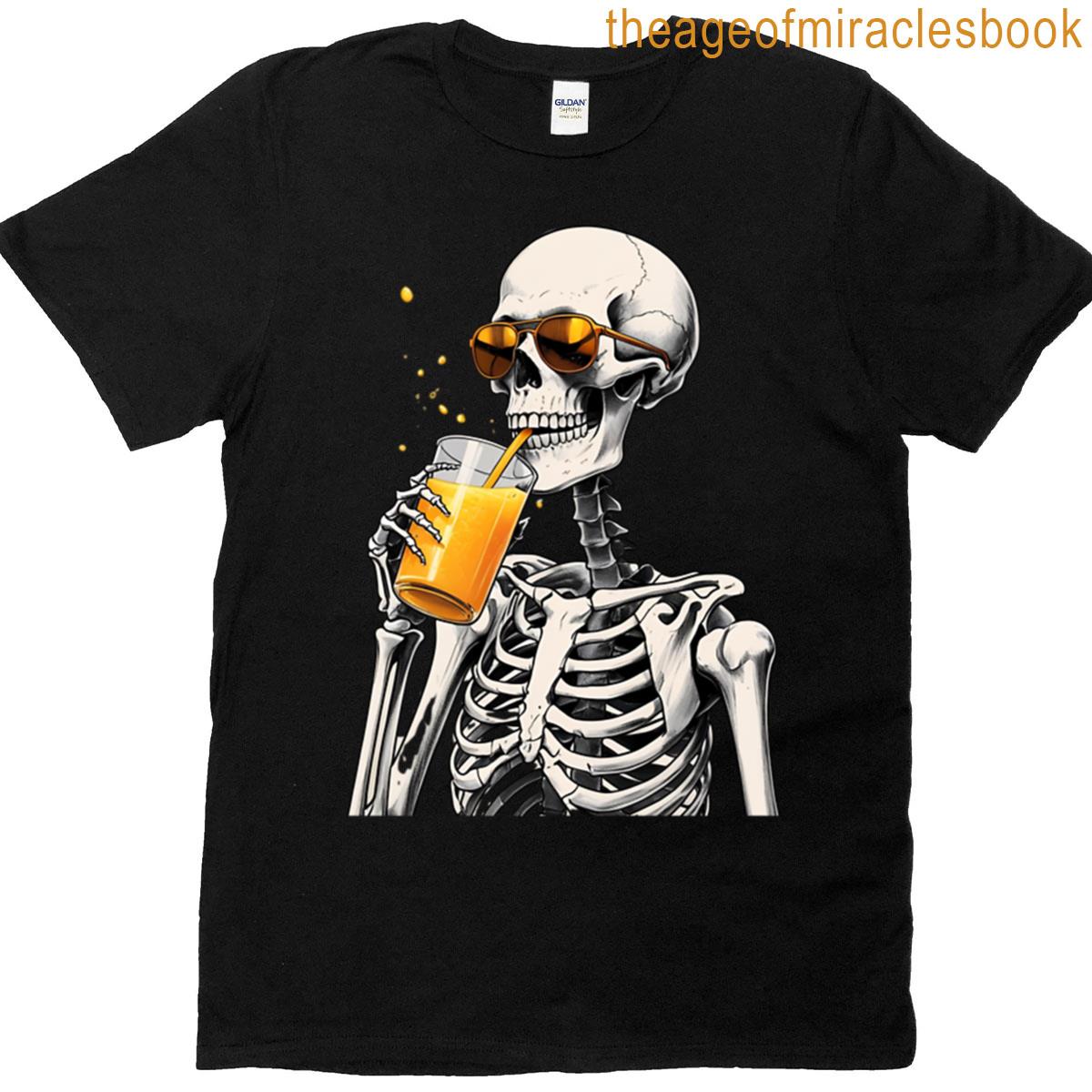 Chill Skeleton Drinking Orange Juice T-shirt