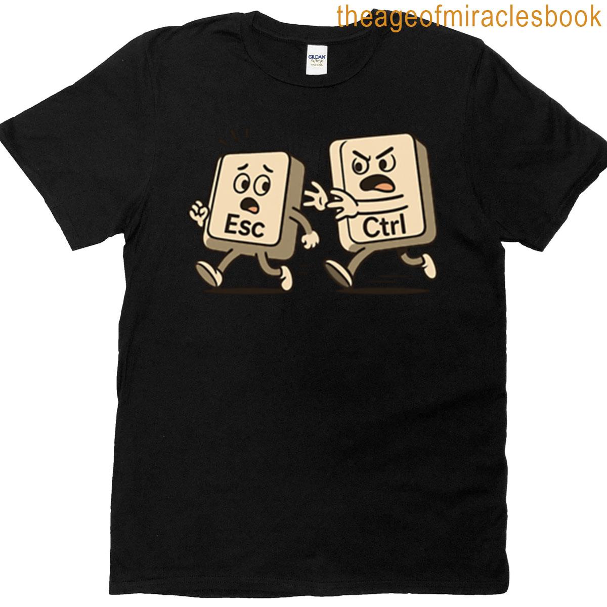 Escape Control Funny Computer Keyboard Cartoon Oversized T-shirt