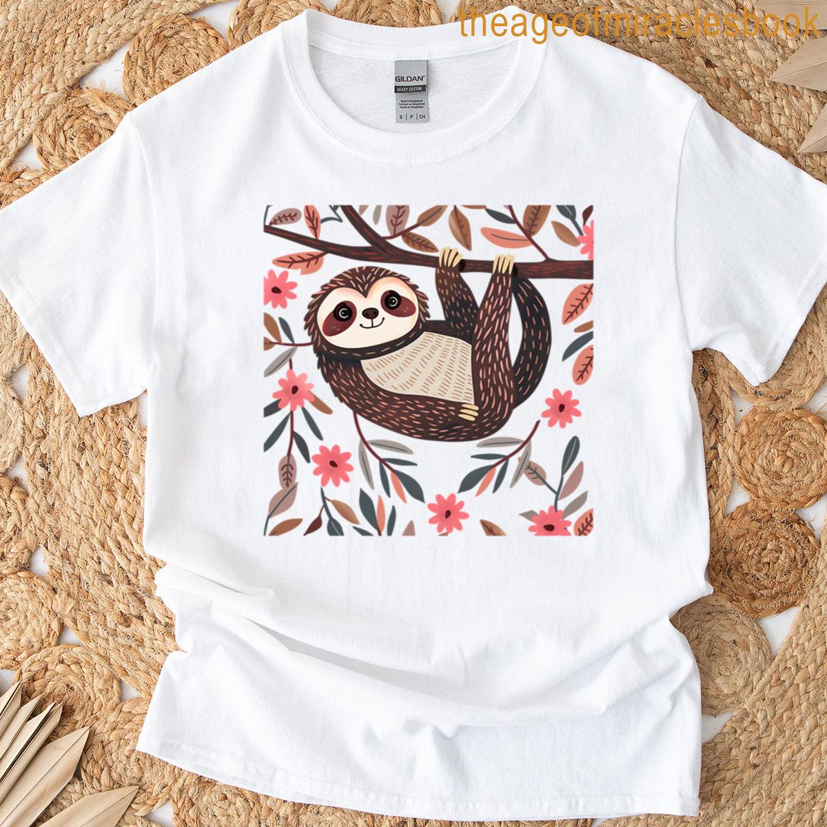Floral Sloth Black T-shirt