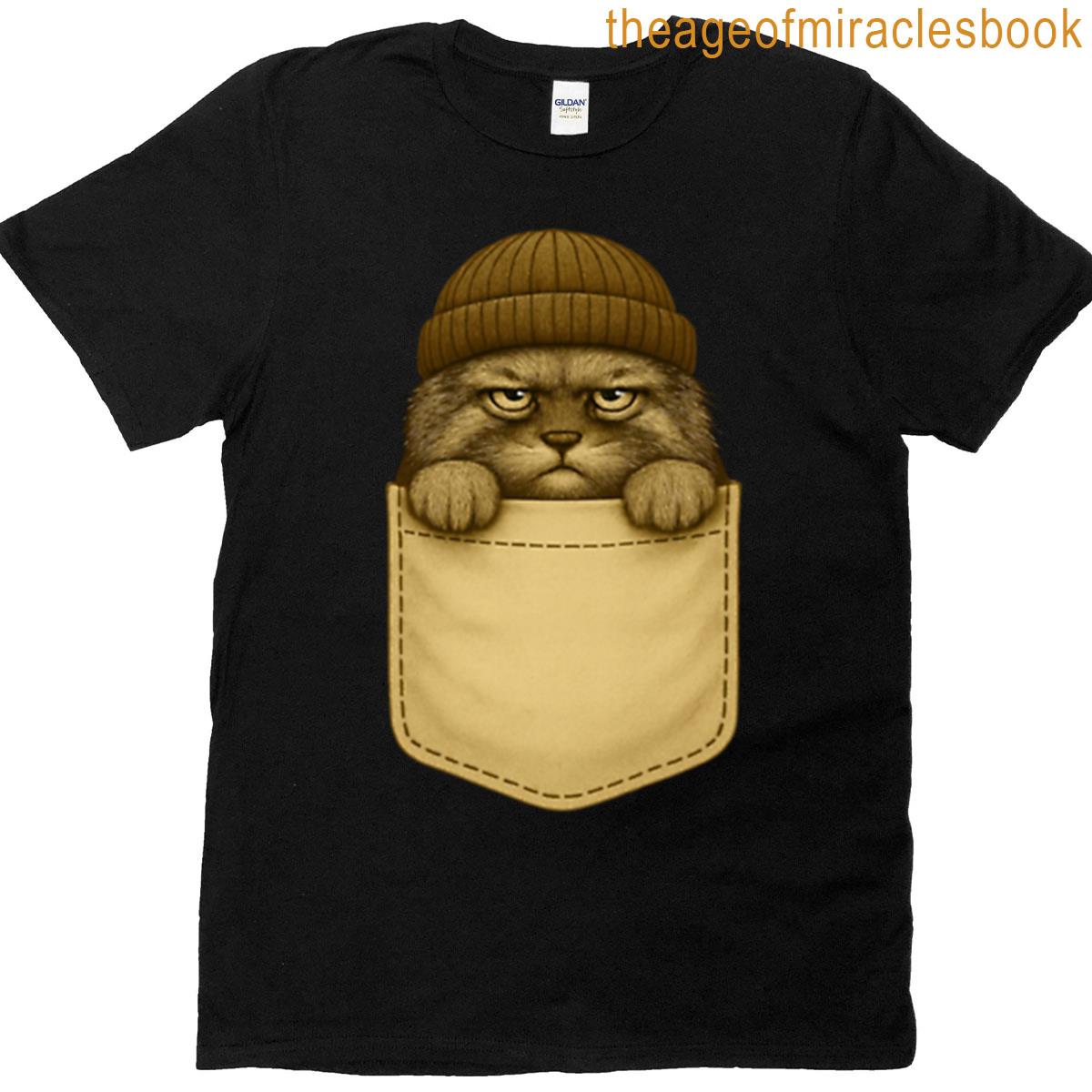 Cartoon Manul In Pocket Position T-shirt