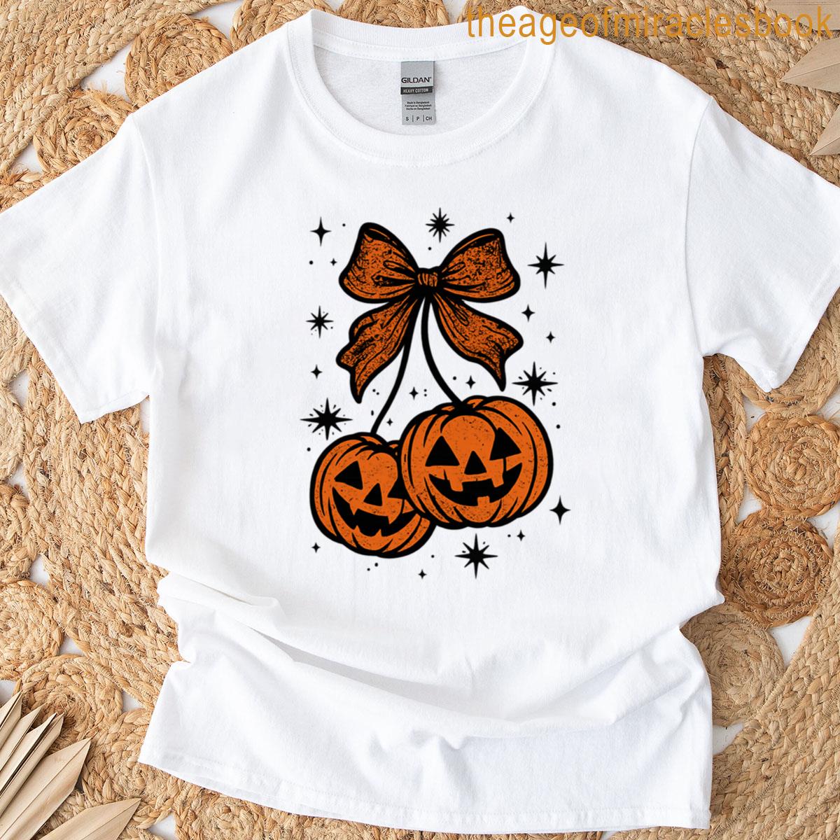 Cherries Pumpkin With Bow T-shirt