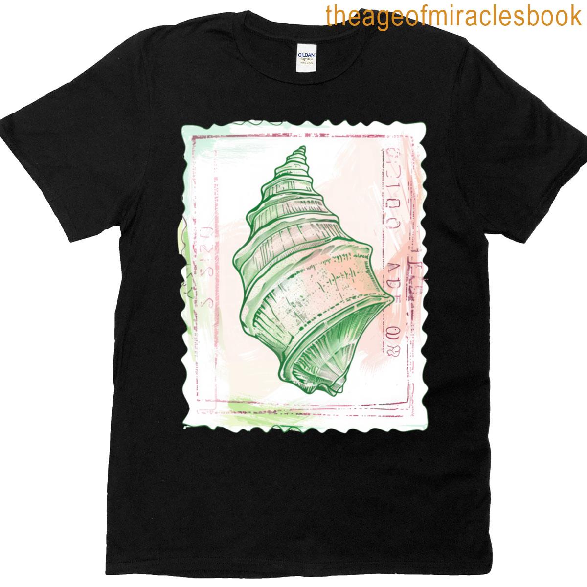 Vintage Nautical Shell Stamp Illustration T-shirt