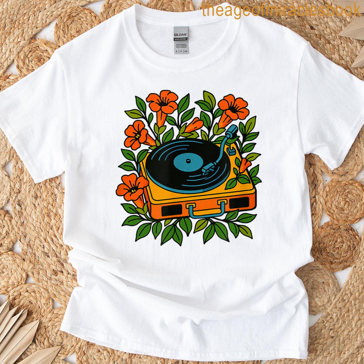 Vintage Record Player Surrounded By Flowers T-shirt