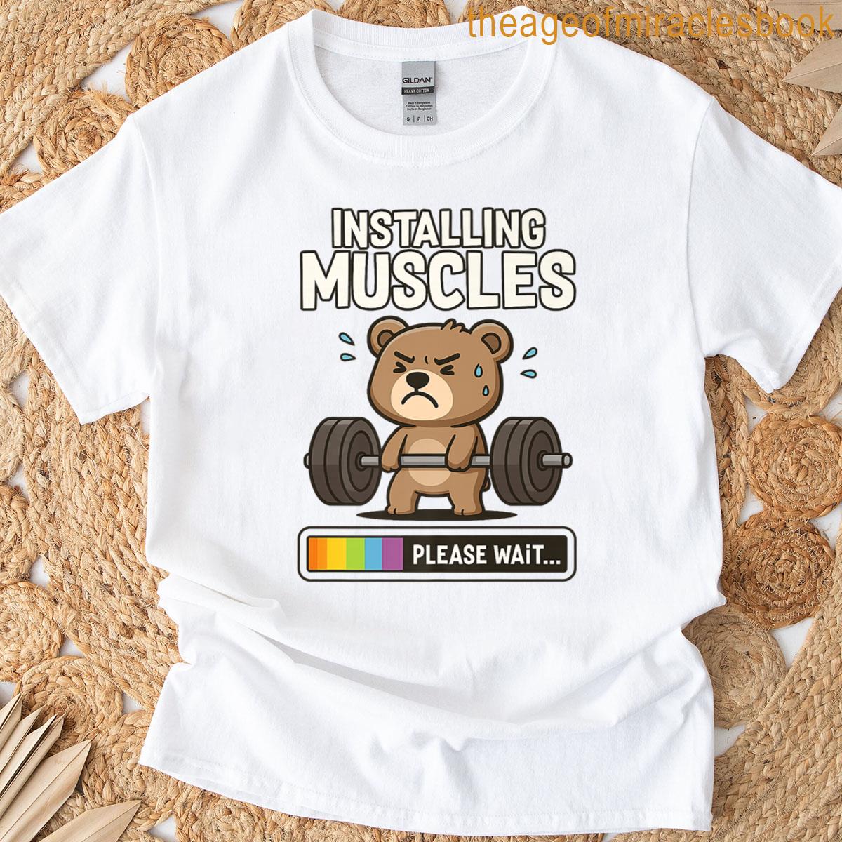 Installing Muscles Please Wait Funny Gym Bear Design Premium T-shirt