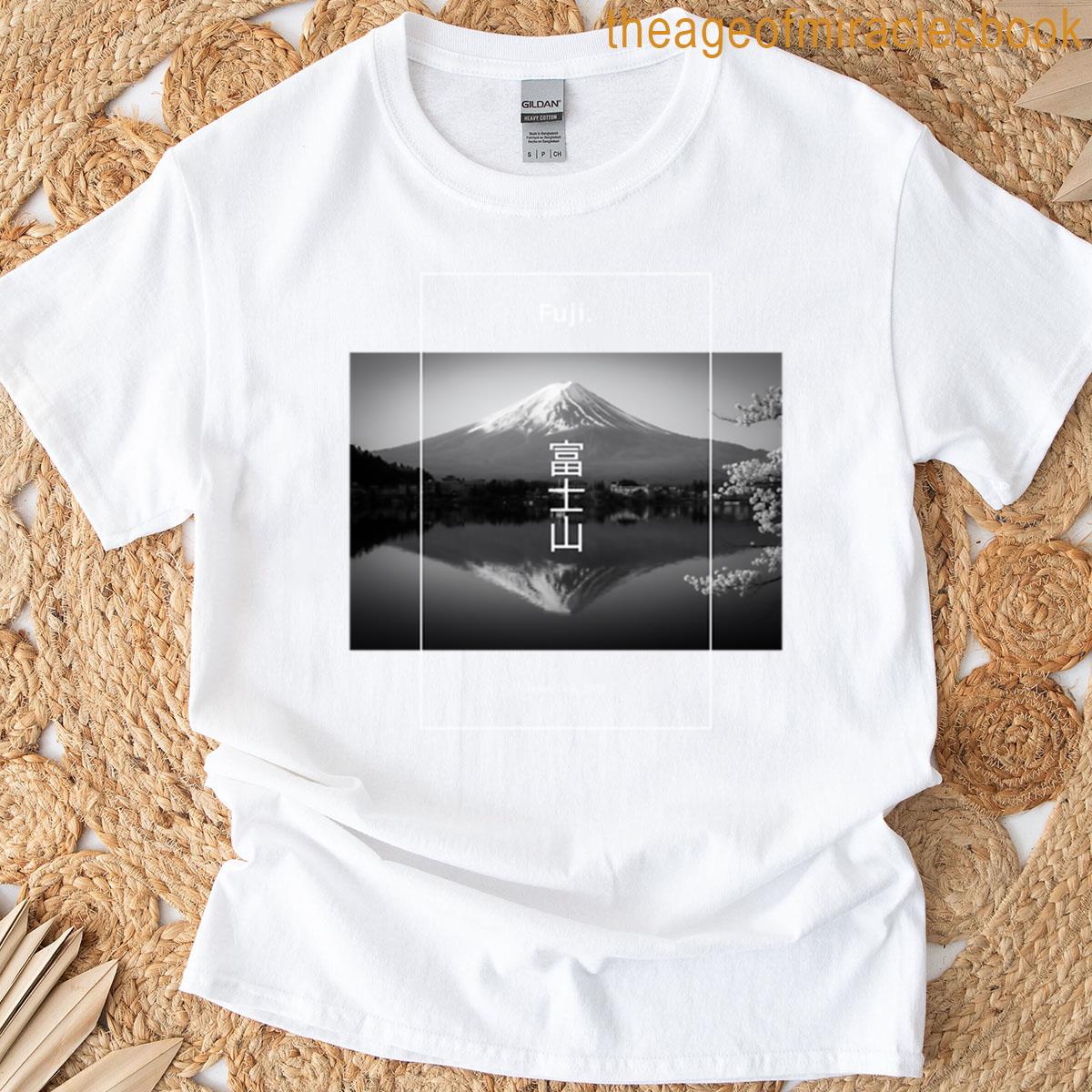 Mount Fuji On Black White T-shirt