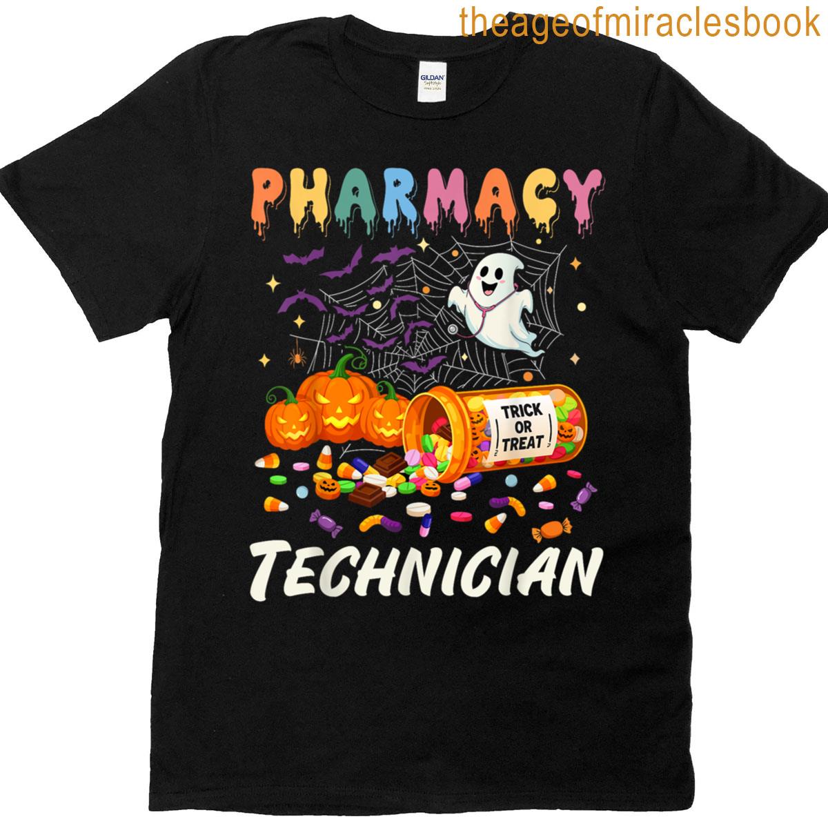 Pharmacy Technician Ghost Pumpkin Pharm Tech Funny Halloween T-shirt
