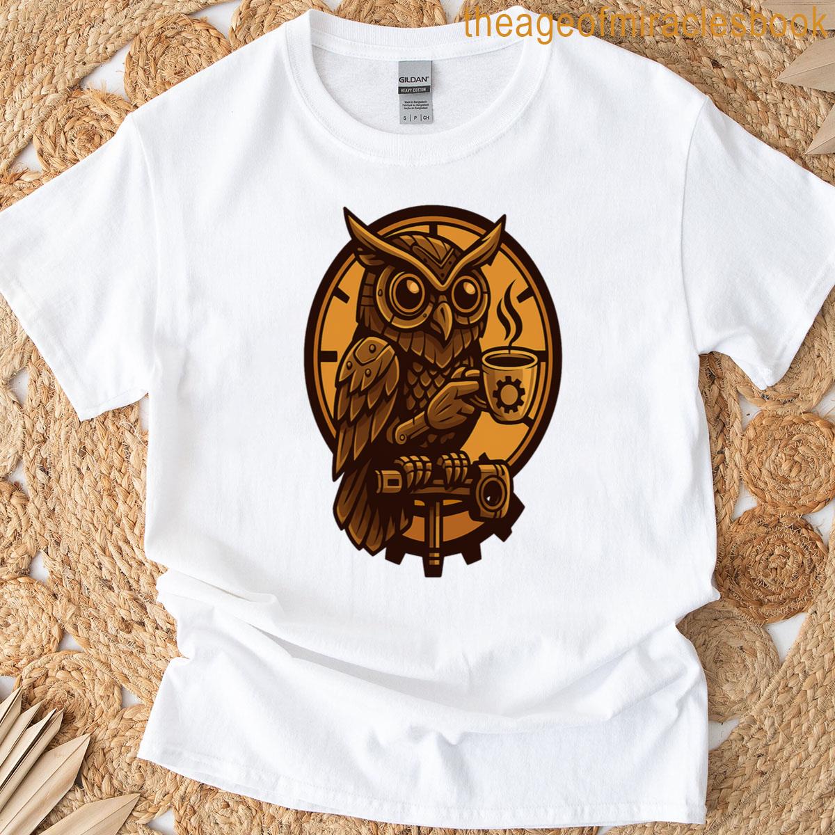 Steampunk Steam Powered Owl Coffee Espresso T-shirt